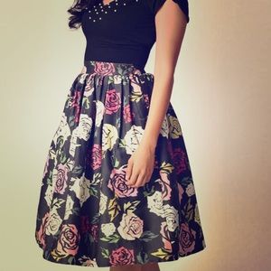 50s style roses print skirt pockets retro